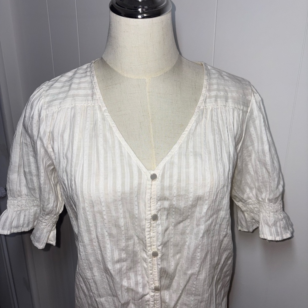 Loft Button-Front Off-White/Cream Bubble Sleeve Coquette Cottagecore Top Size XS - Picture 4 of 12